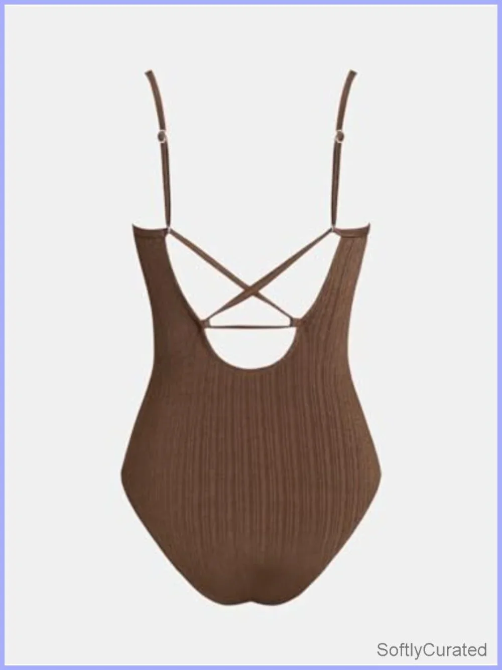 One Piece Swimsuit Scalloped V Neck Mesh Cutout Adjustable Straps Textured